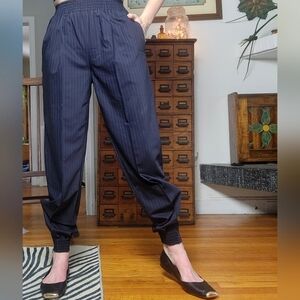 NWT ADEAM Navy Pinstripe Pleated Trouser Joggers Size XS